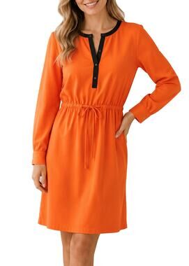 Lauren Ralph Lauren Orange Shift Dress Size 12 Drawstring Waist Long Sleeve